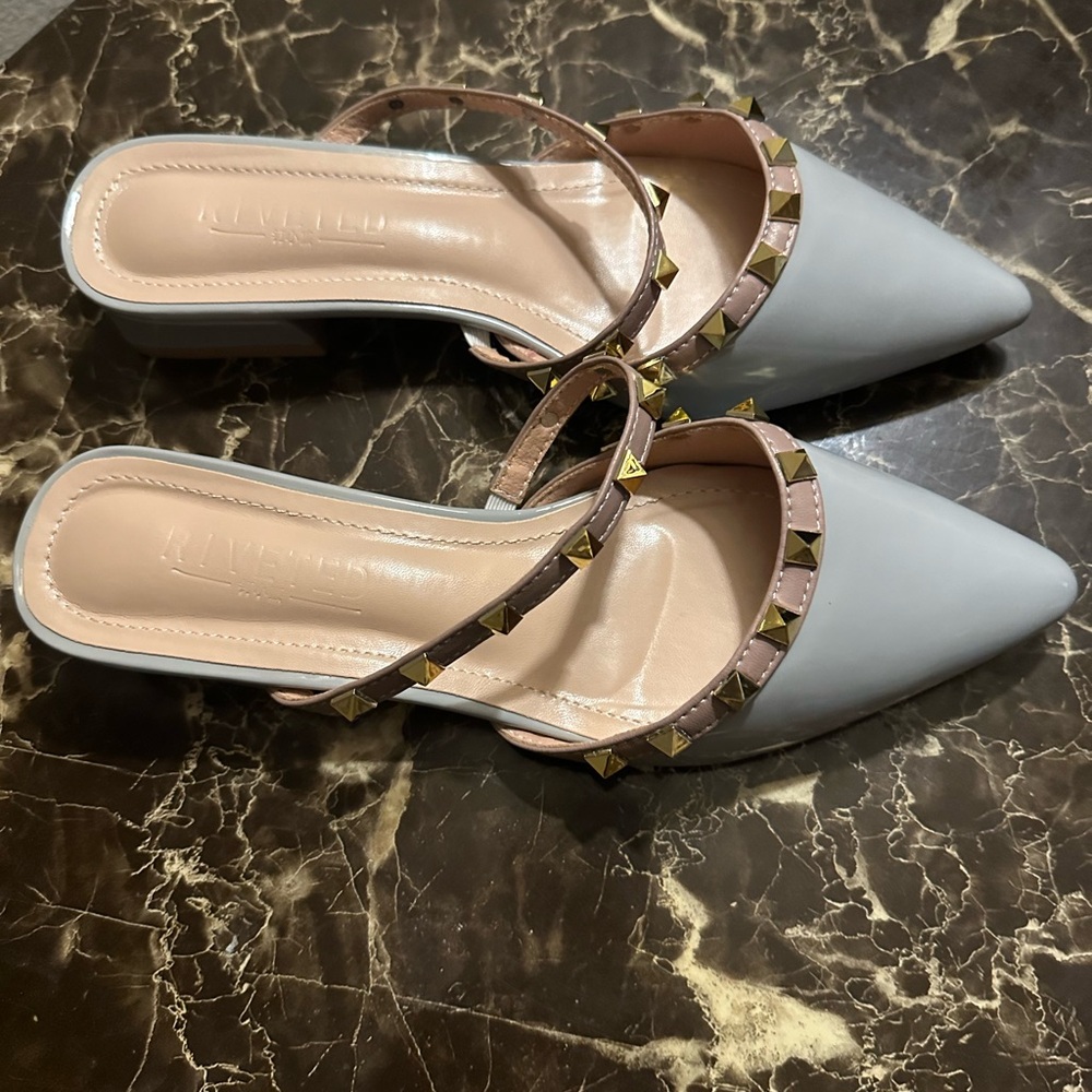 studded block heel mules